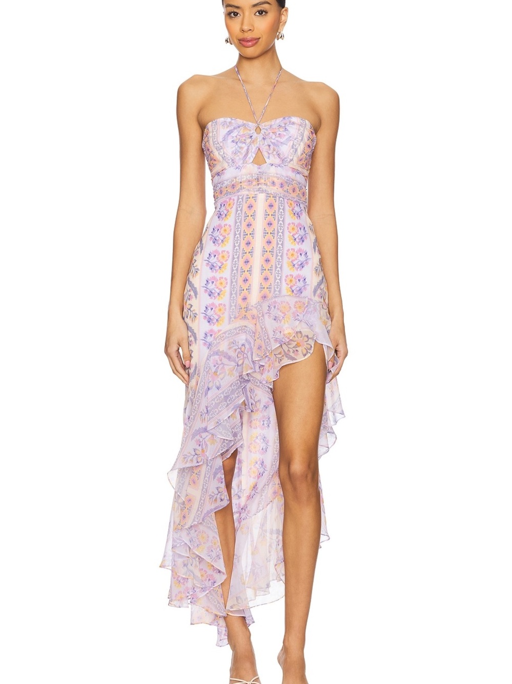 NWT Amanda Uprichard Estrada Mixed Print High-Low Dress L